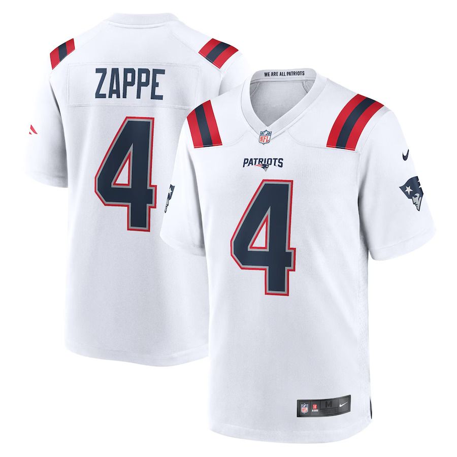 Men New England Patriots #4 Bailey Zappe Nike White Game Player NFL Jersey